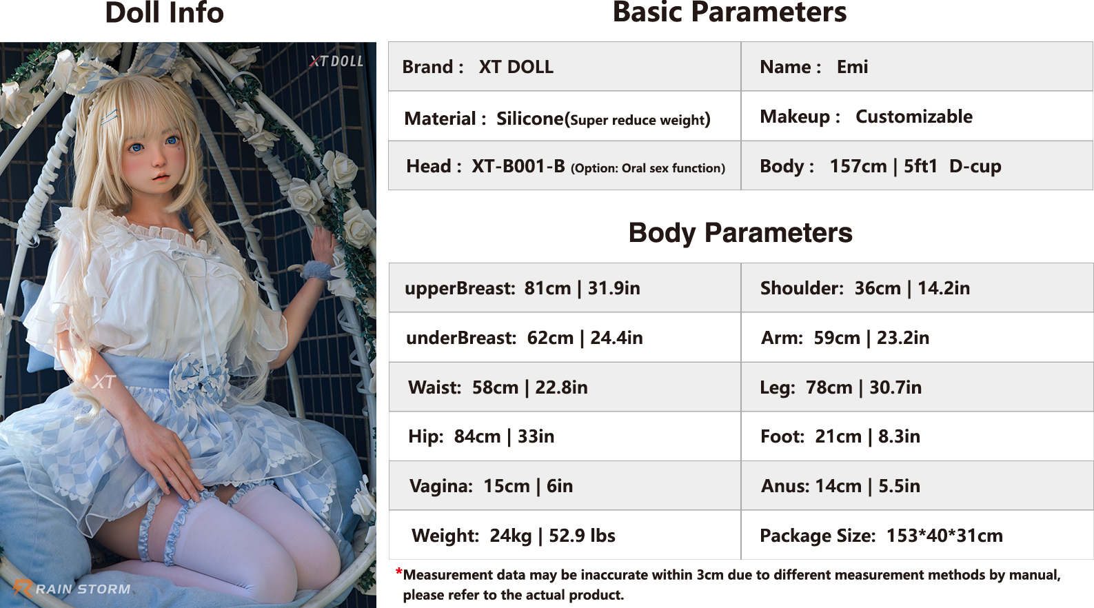 XT-B001-B Body parameters